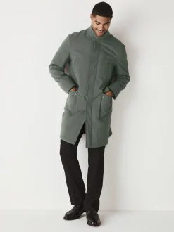 Green Regular Fit Drytech Waterproof Quilted Funnel Neck Coat