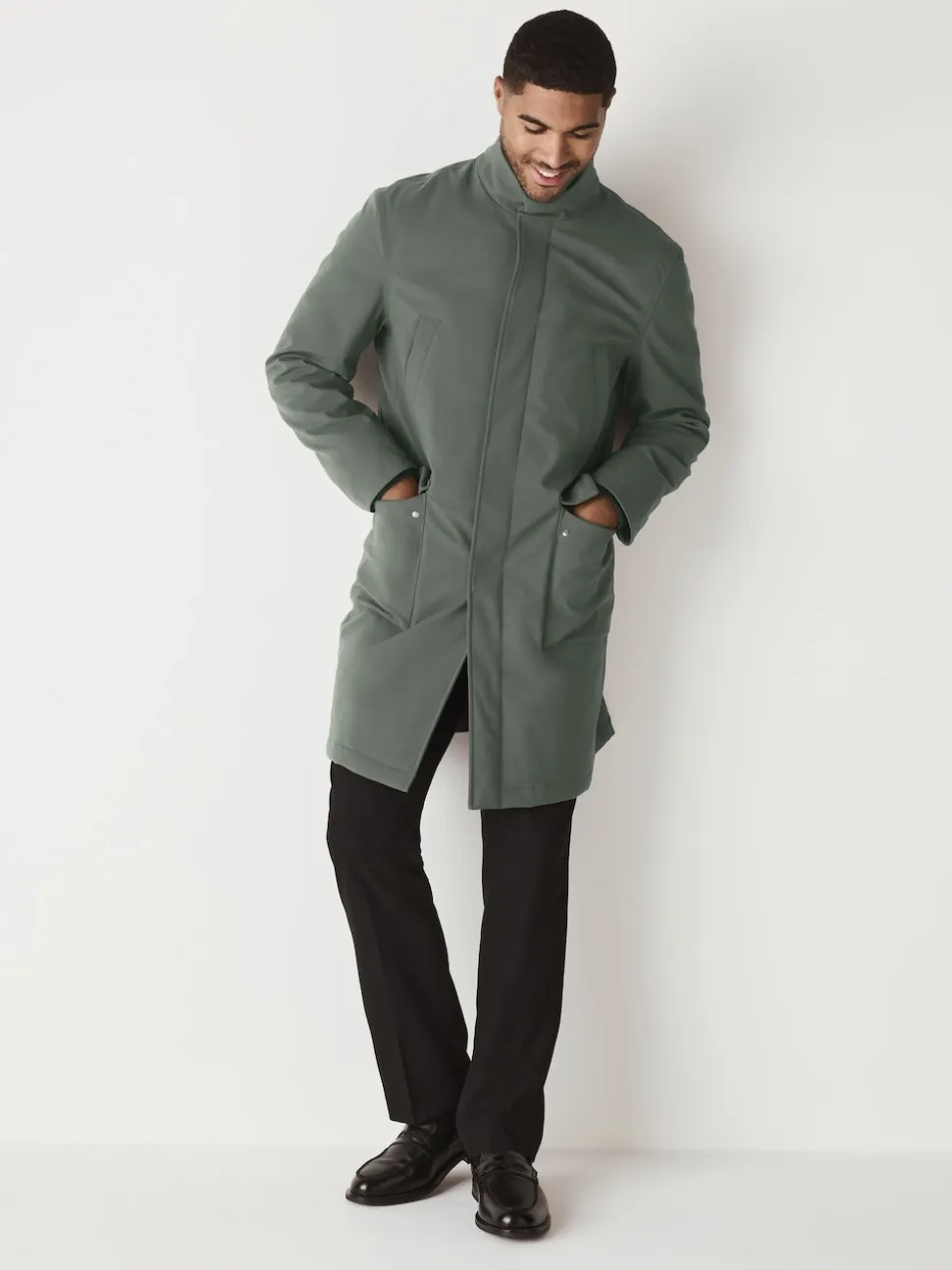 Green Regular Fit Drytech Waterproof Quilted Funnel Neck Coat