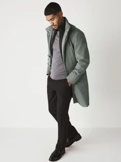 Green Regular Fit Drytech Waterproof Quilted Funnel Neck Coat