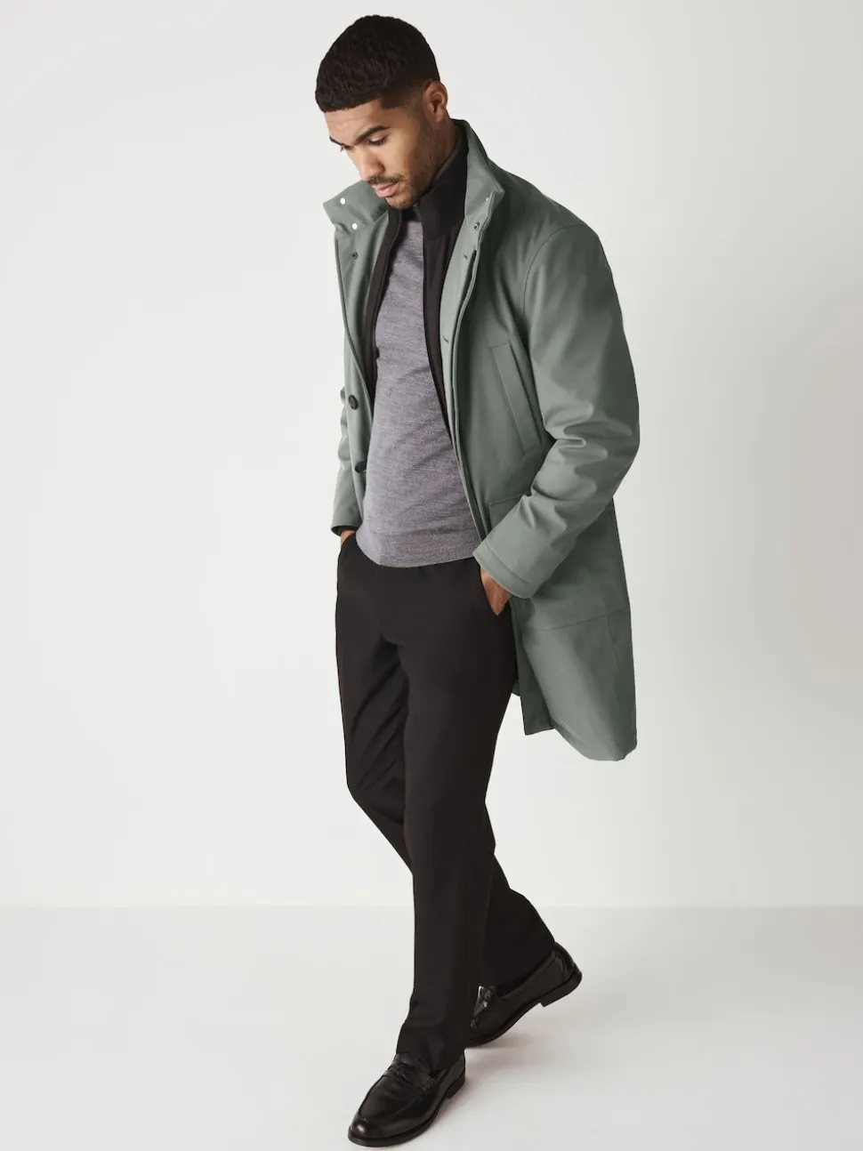 Green Regular Fit Drytech Waterproof Quilted Funnel Neck Coat