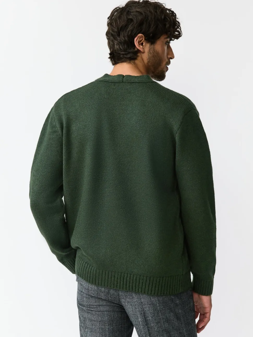 Green Regular Fit Embroidered Chest Motif Cardigan