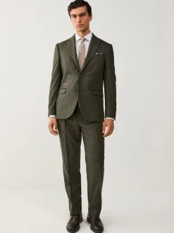 Green Regular Fit Nova Fides Italian Wool Blend Trimmed Check Suit Jacket