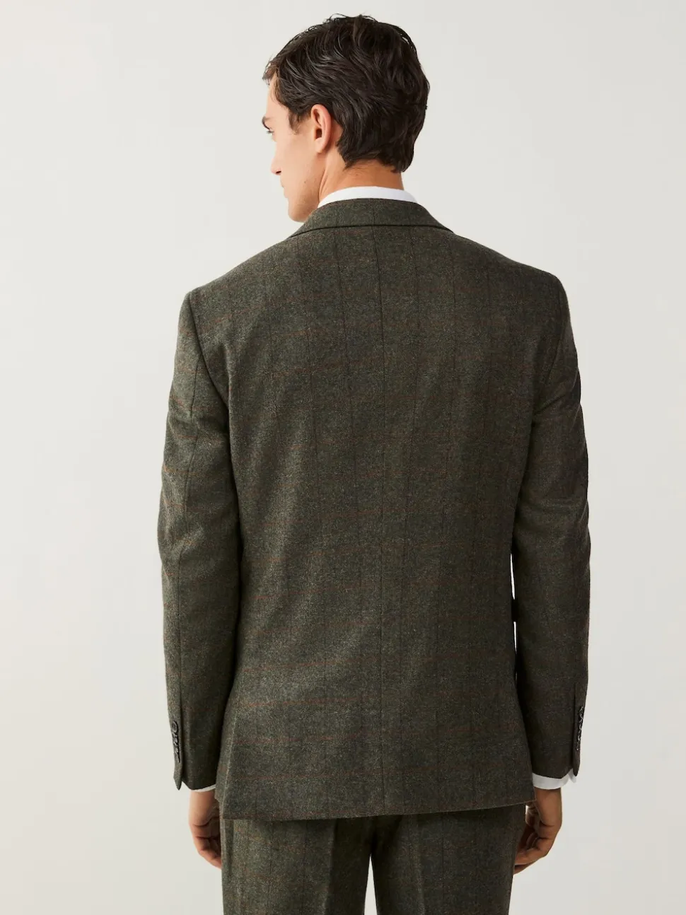 Green Regular Fit Nova Fides Italian Wool Blend Trimmed Check Suit Jacket