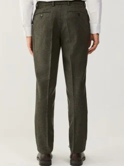 Green Regular Fit Nova Fides Italian Wool Blend Trimmed Check Suit Trousers