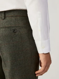 Green Regular Fit Nova Fides Italian Wool Blend Trimmed Check Suit Trousers
