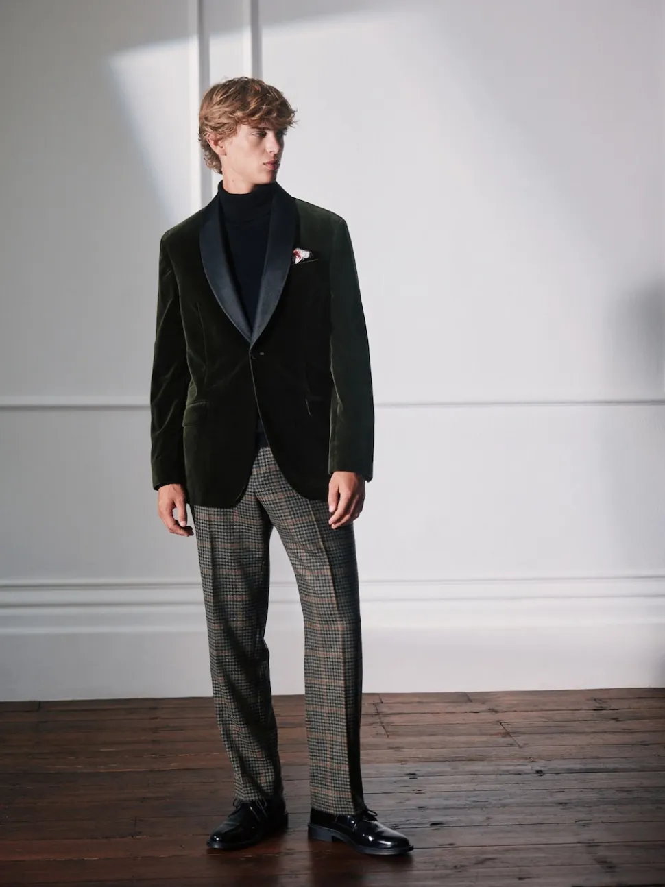 Green Regular Fit Signature Pontoglio Italian Velvet Blazer With Shawl Lapel