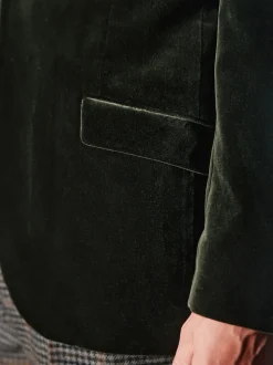 Green Regular Fit Signature Pontoglio Italian Velvet Blazer With Shawl Lapel