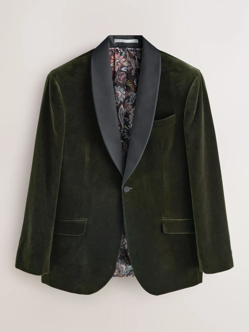 Green Regular Fit Signature Pontoglio Italian Velvet Blazer With Shawl Lapel