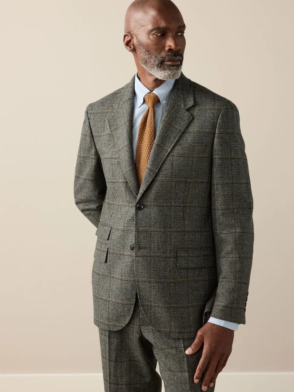 Green Regular Fit Signature Abraham Moon 100% Wool Tweed Check Suit Jacket