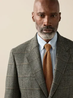Green Regular Fit Signature Abraham Moon 100% Wool Tweed Check Suit Jacket