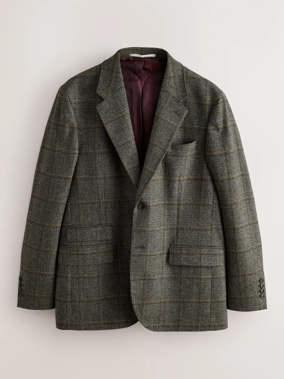 Green Regular Fit Signature Abraham Moon 100% Wool Tweed Check Suit Jacket