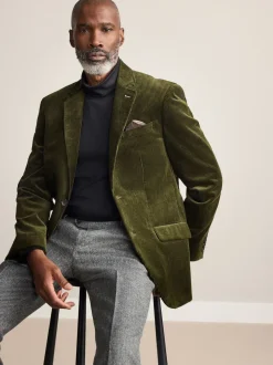 Green Regular Fit Signature Duca Visconti Italian Cord Blazer