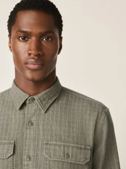 Green Regular Fit Textured Waffle Long Sleeve Shirt