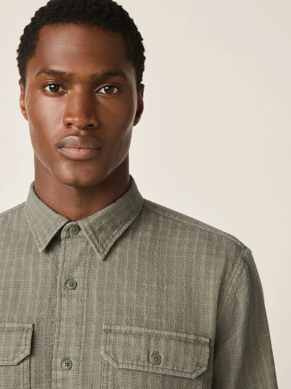 Green Regular Fit Textured Waffle Long Sleeve Shirt