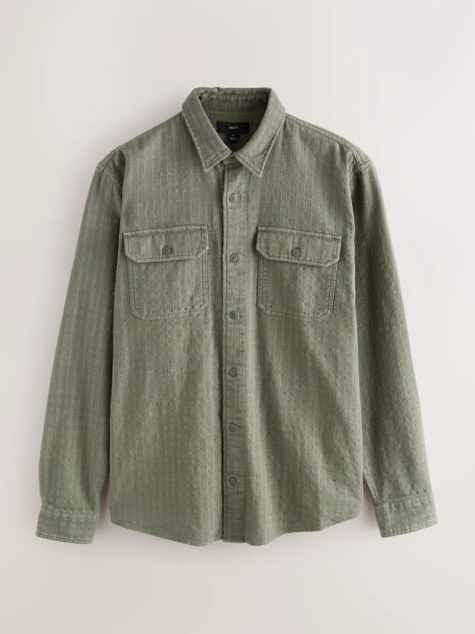 Green Regular Fit Textured Waffle Long Sleeve Shirt