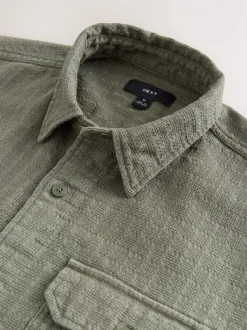 Green Regular Fit Textured Waffle Long Sleeve Shirt