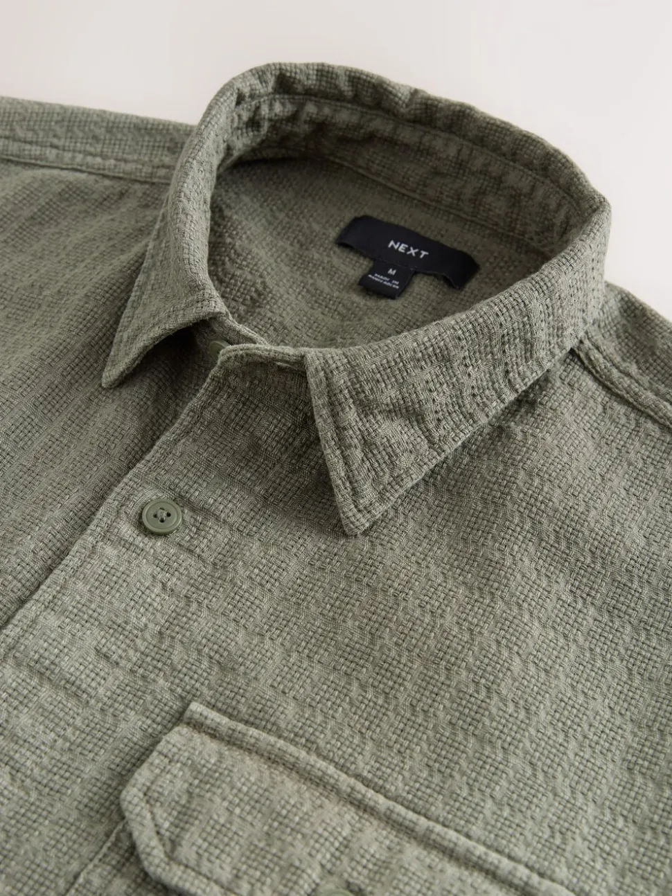 Green Regular Fit Textured Waffle Long Sleeve Shirt