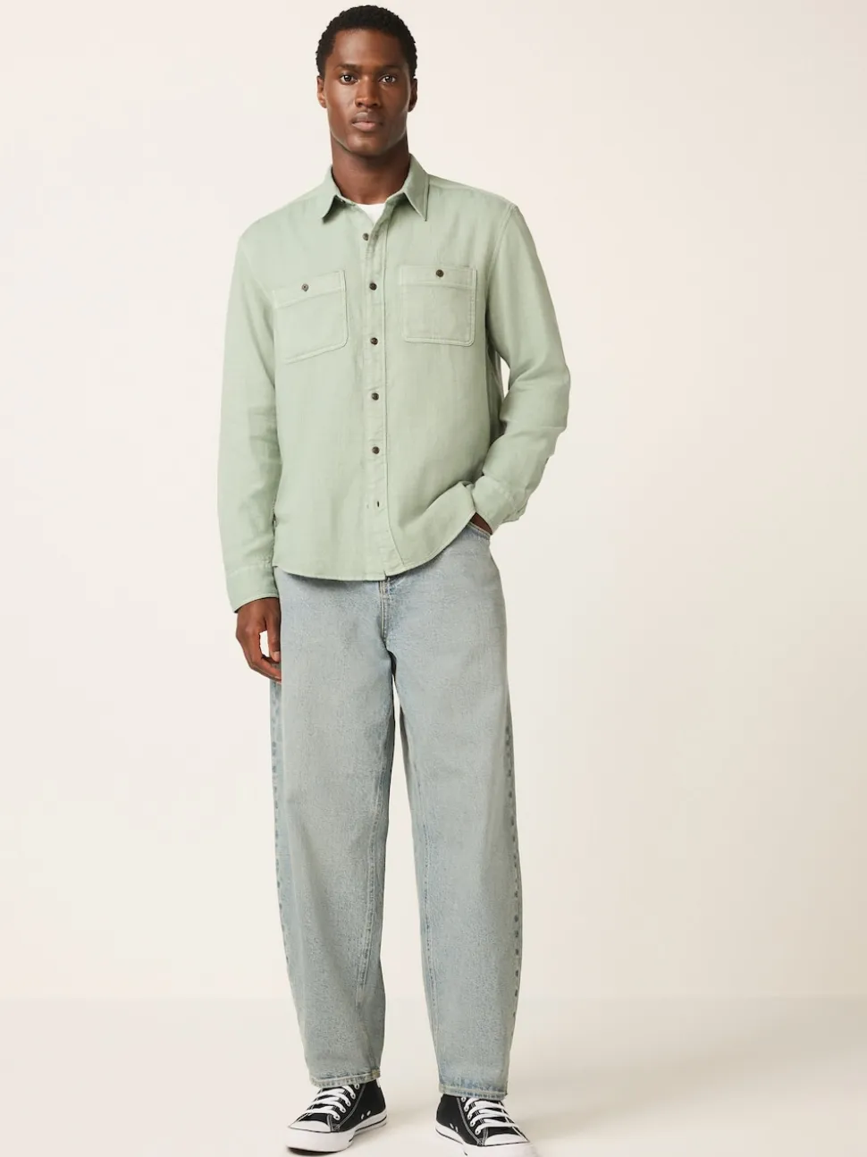 Green Regular Fit Textured Twin Pocket Long Sleeve Shirt
