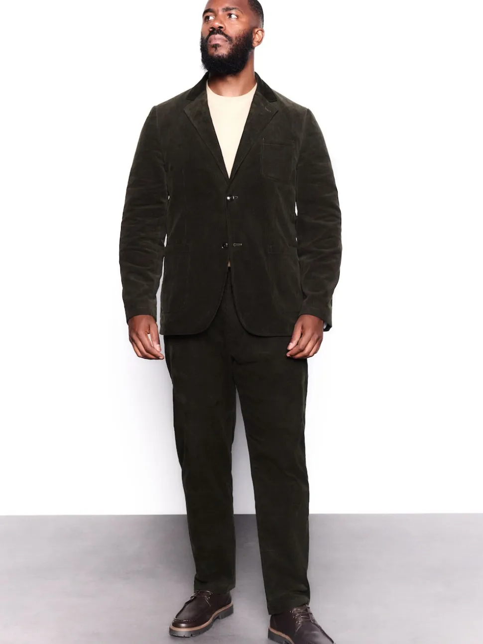 Green Relaxed Fit Corduroy Suit Jacket