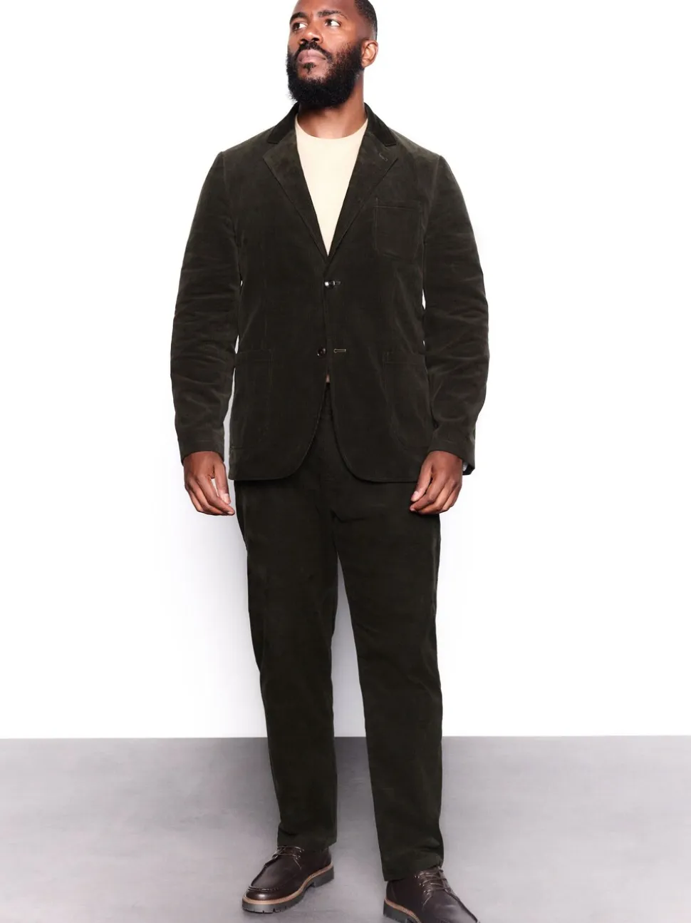 Green Relaxed Fit Corduroy Suit Trousers
