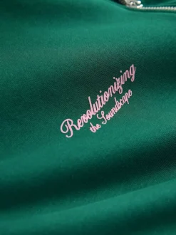 Green Simple Text Graphic Print Quarter Zip Neck Sweatshirt