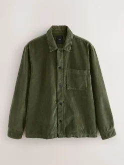 Green Single pocket Corduroy Shacket Overshirt