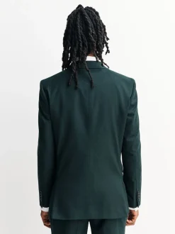 Green Slim Fit Flannel Suit Jacket