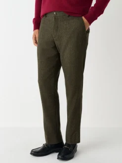 Green Slim Fit Herringbone Wool Blend Suit Trousers