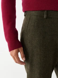 Green Slim Fit Herringbone Wool Blend Suit Trousers
