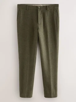 Green Slim Fit Herringbone Wool Blend Suit Trousers