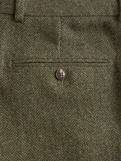Green Slim Fit Herringbone Wool Blend Suit Trousers