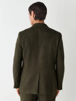 Green Slim Fit Herringbone Wool Blend Suit Jacket