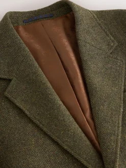 Green Slim Fit Herringbone Wool Blend Suit Jacket