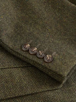 Green Slim Fit Herringbone Wool Blend Suit Jacket