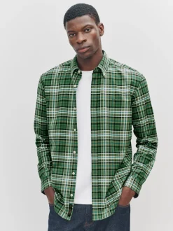 Green Slim Fit Long Sleeve Check Stretch Oxford Shirt