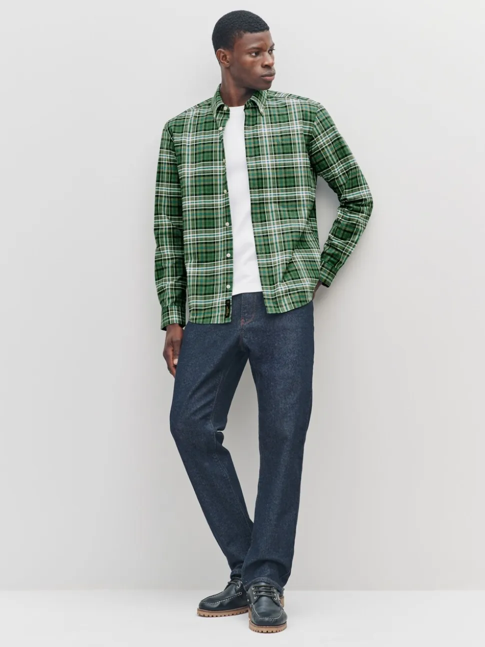 Green Slim Fit Long Sleeve Check Stretch Oxford Shirt