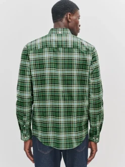 Green Slim Fit Long Sleeve Check Stretch Oxford Shirt
