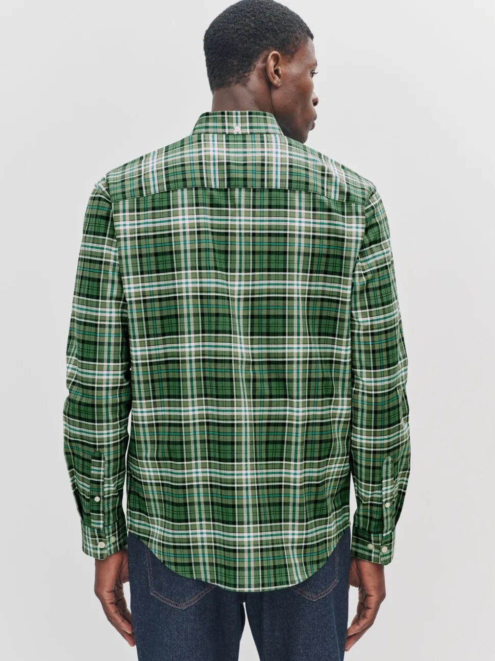 Green Slim Fit Long Sleeve Check Stretch Oxford Shirt