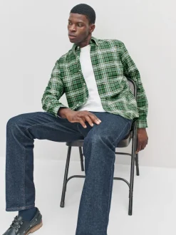 Green Slim Fit Long Sleeve Check Stretch Oxford Shirt