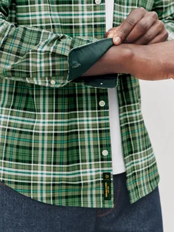 Green Slim Fit Long Sleeve Check Stretch Oxford Shirt