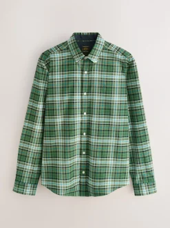 Green Slim Fit Long Sleeve Check Stretch Oxford Shirt