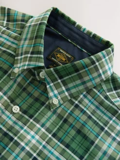 Green Slim Fit Long Sleeve Check Stretch Oxford Shirt