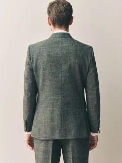 Green Slim Fit Nova Fides Italian Linen Blend Fabric Suit Jacket