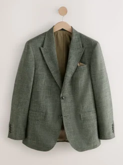 Green Slim Fit Nova Fides Italian Linen Blend Fabric Suit Jacket