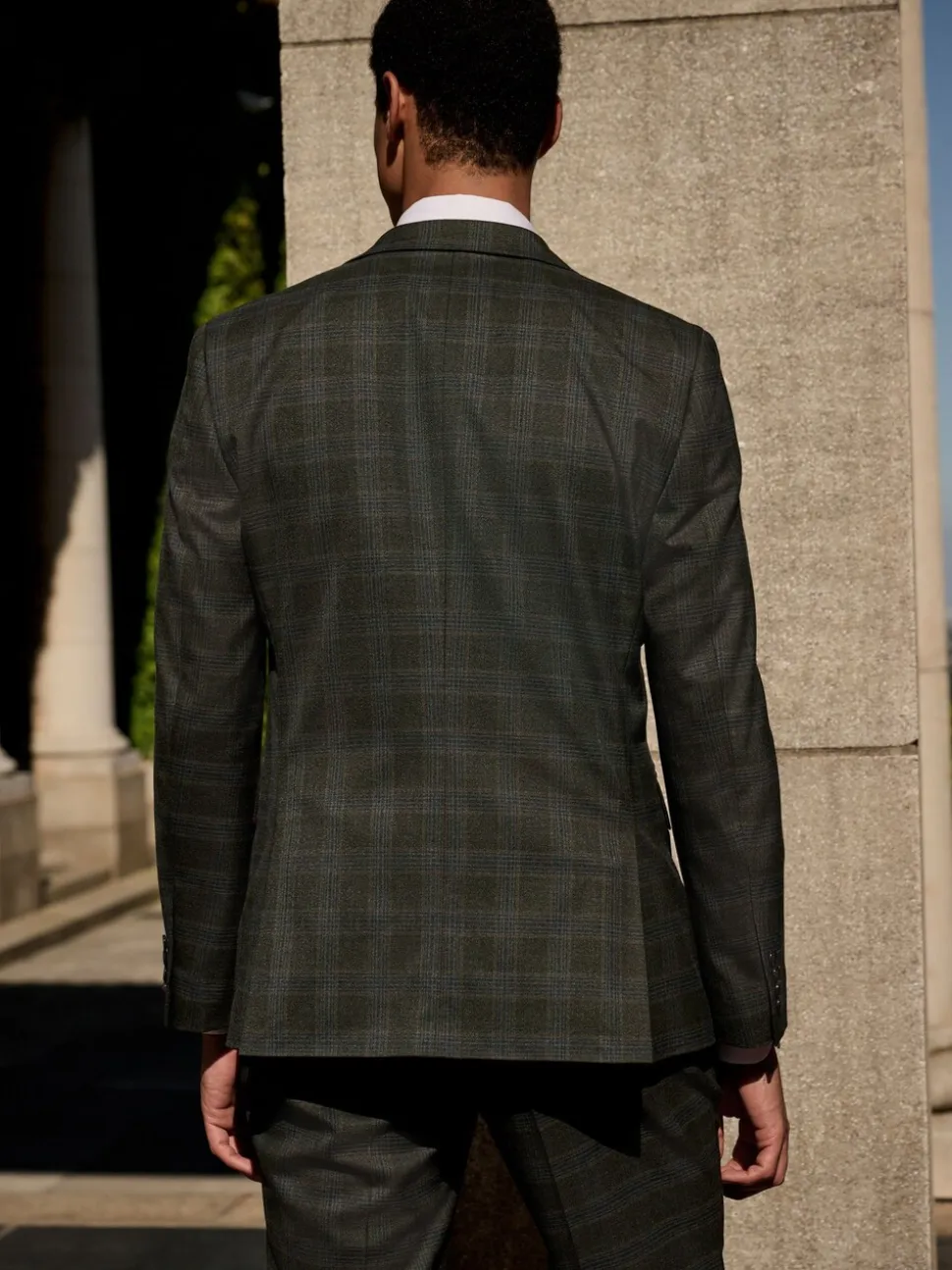Green Slim Fit Trimmed Check Suit Jacket