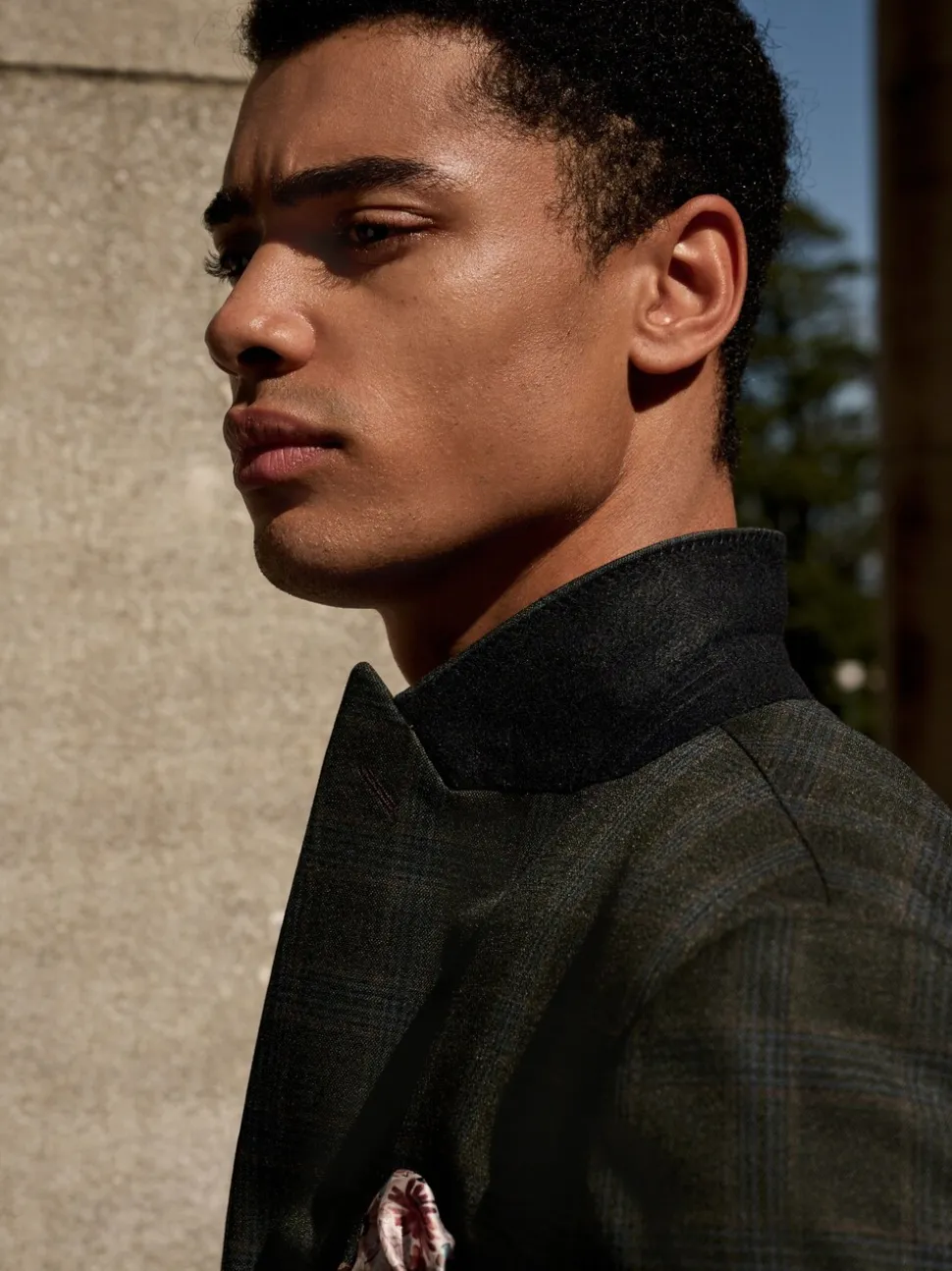 Green Slim Fit Trimmed Check Suit Jacket