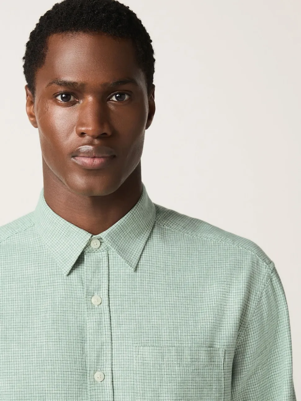 Green Standard Collar Cotton Linen Blend Long Sleeve Shirt