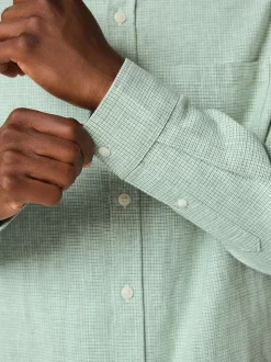 Green Standard Collar Cotton Linen Blend Long Sleeve Shirt