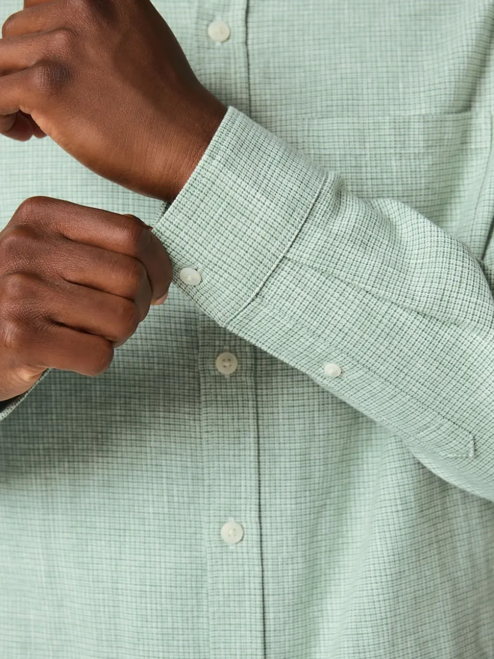 Green Standard Collar Cotton Linen Blend Long Sleeve Shirt