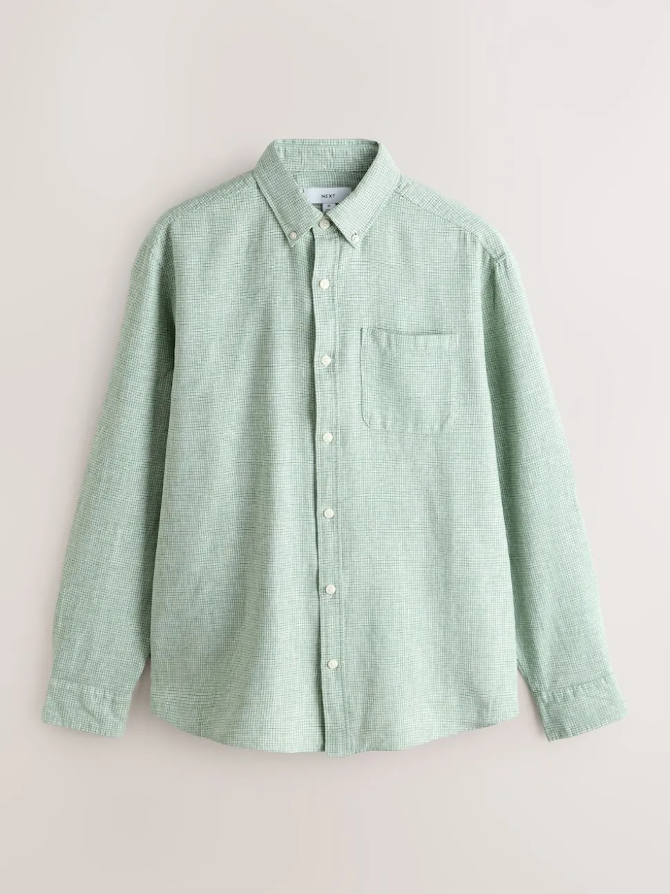 Green Standard Collar Cotton Linen Blend Long Sleeve Shirt